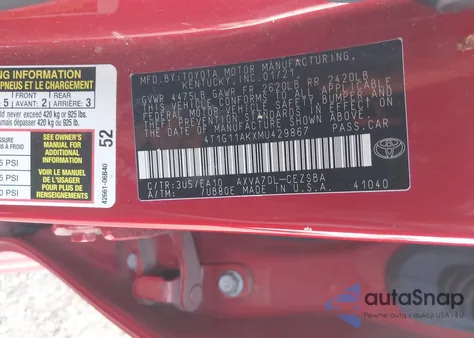 2021 Toyota Camry Se from USA, damaged, VIN 4T1G11AKXMU429867